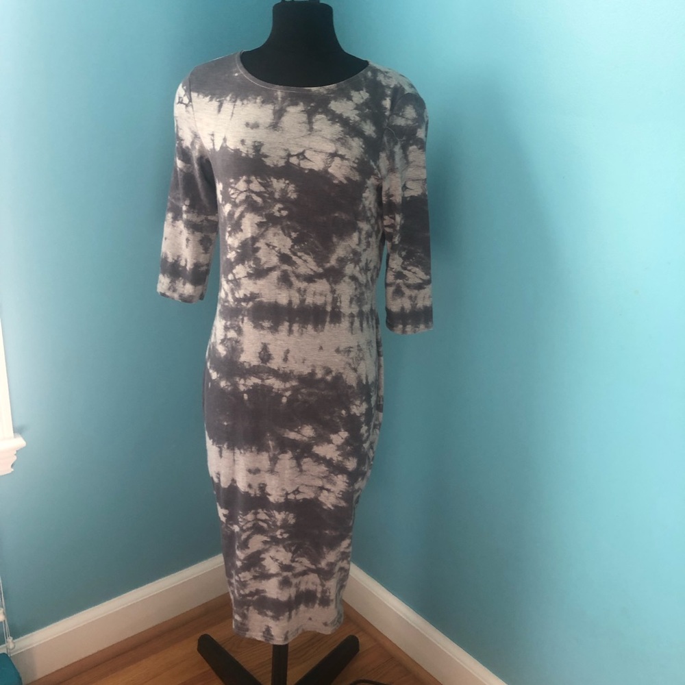 Grey Tie Dyer Long Sleeve Midi Dress
